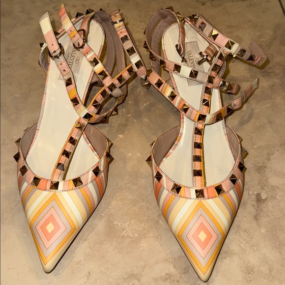 Valentino Shoes - Valentino Pointed-Toe Studded heels- Pink & Orange rock stud strappy heels 40